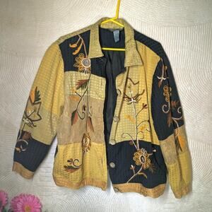Indigo moon embroidered patchwork jacket